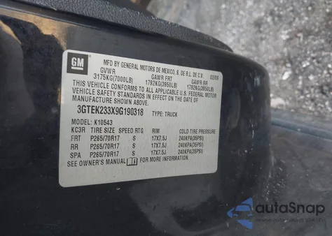 2009 GMC Sierra 1500 Sle z USA, uszkodzony, nr VIN 3GTEK233X9G190318